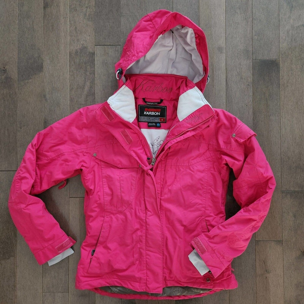 Karbon Women's Ski Snowboard Jacket Size 6 XS \ Small - Pink \ White Hooded
